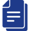 A blue document icon with a folded corner and text lines.